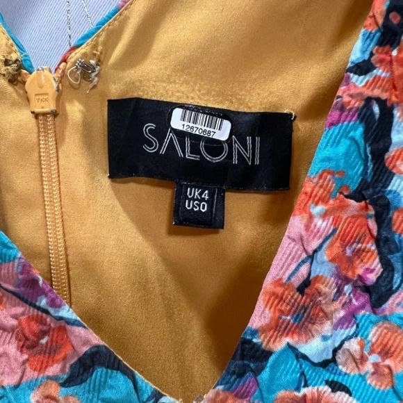 SALONI Yellow Orange Floral Jess A-Line Cocktail Dress $525 - Picture 9 of 10